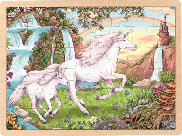Puzzle din lemn pentru copii Goki - Unicorn, 48 de piese