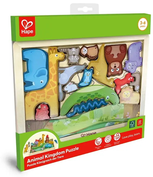 Puzzle din lemn pentru copii HaPe din 22 piese - Regatul animal