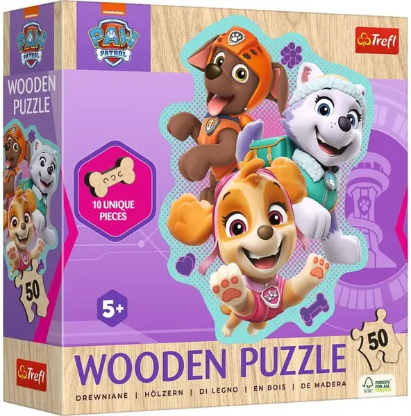Puzzle din lemn pentru copii Trefl de la 50 piese - grup vesel de catelusi