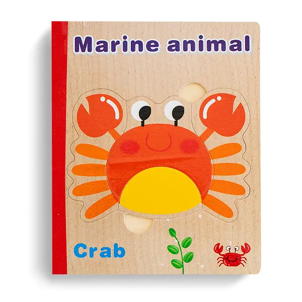 Puzzle din Lemn Tip Carte Animale Marine Montessori