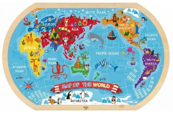 Puzzle din lemn Tooky toy - Harta lumii