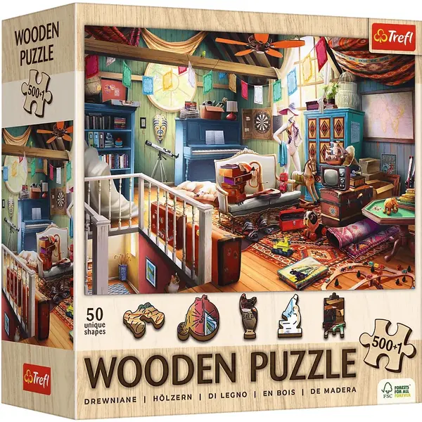 Puzzle din lemn Trefl din 500+1 piese - Comorile din pod