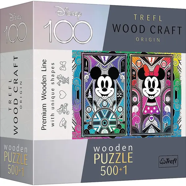 Puzzle din lemn Trefl din 500+1 piese - Mickey și Minnie Mouse