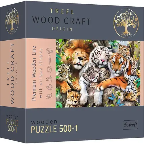 Puzzle din lemn Trefl Wood Craft, Felinele din jungla, 500+1 piese