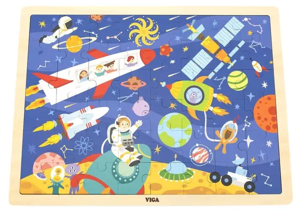 Puzzle din lemn Viga Toys - Spaţiu, 48 piese
