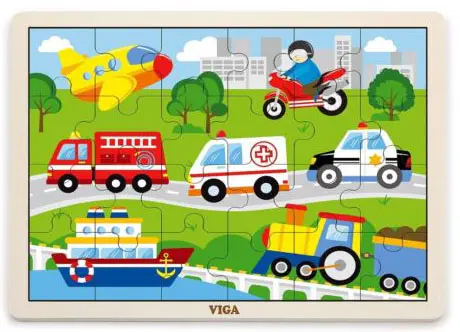Puzzle din lemn Viga - Vehicule, 24 piese