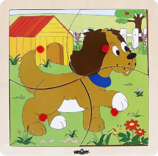Puzzle din lemn Woody - Câine, 4 piese