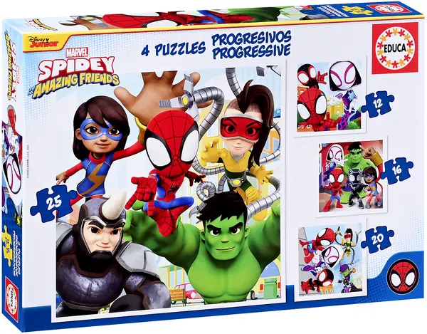 Puzzle Educa 4 in 1 - Omul Paianjen si prietenii sai