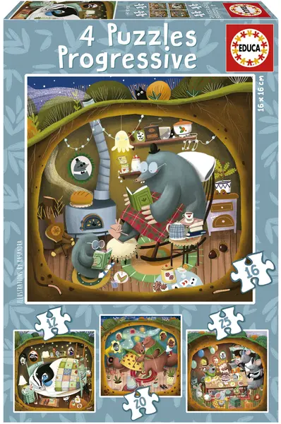 Puzzle Educa 4 în 1 - Povești din pădure