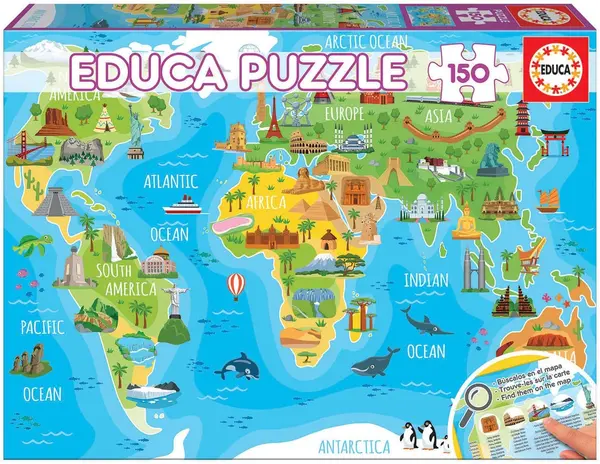 Puzzle Educa din 150 de piese - Harta lumii cu repere