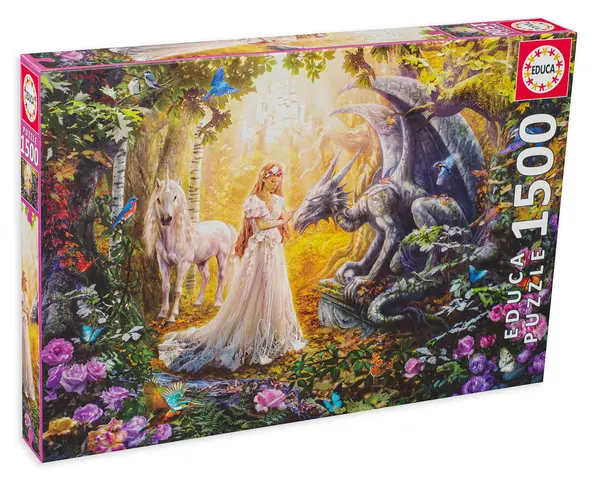 Puzzle Educa din 1500 de piese - Dragon, printesa si unicorn