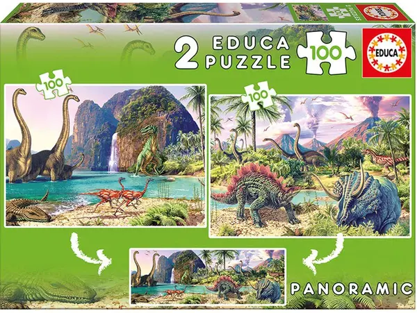 Puzzle Educa din 2 x 100 de piese - Dino World