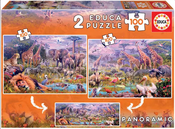 Puzzle Educa din 2 x 100 de piese - Wild Animals