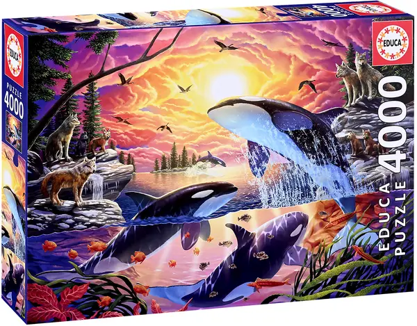 Puzzle Educa din 4000 piese - Balene ucigașe și lupi