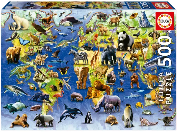 Puzzle Educa din 500 de piese - O sută de specii de animale pe cale de dispariție