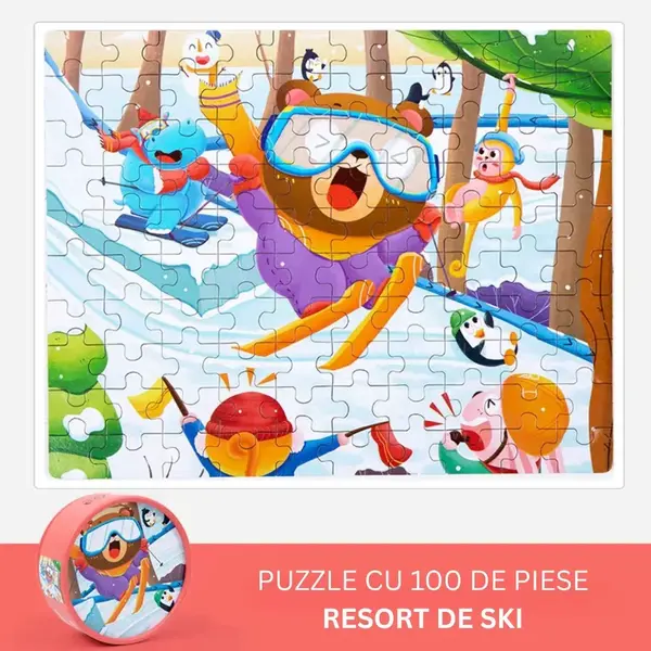 Puzzle educativ cu 100 de piese, 12 tematici - Resort de ski