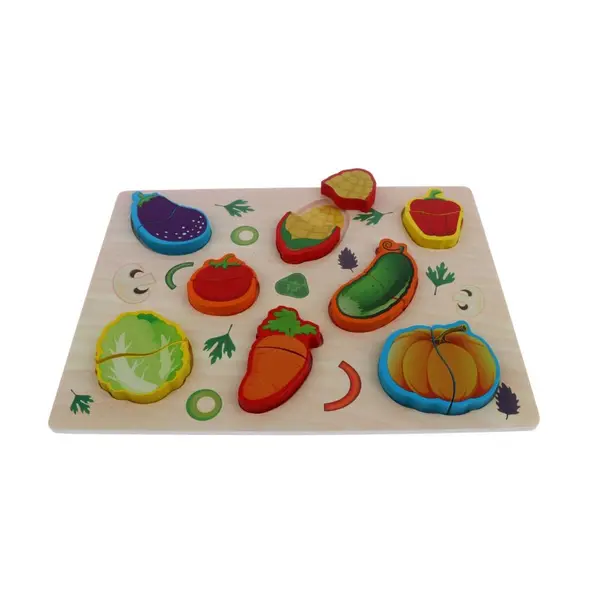 Puzzle educativ din lemn 3D cu legume pentru copii