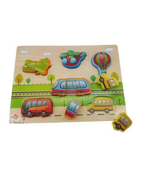 Puzzle educativ din lemn 3D cu vehicule transport