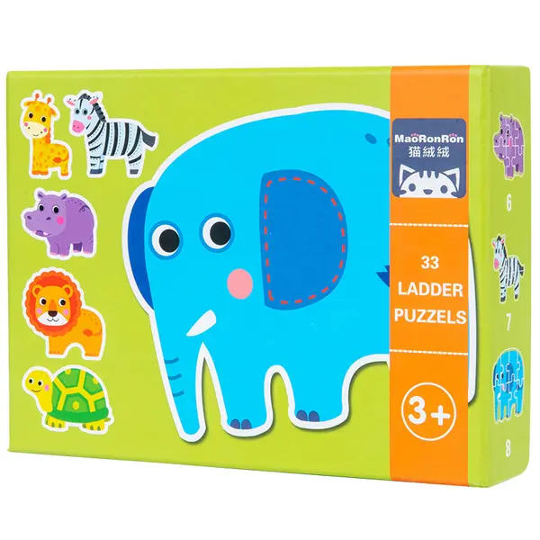 Puzzle educativ din lemn - 60 piese animale si fructe multicolore