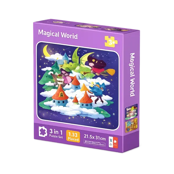 Puzzle educativ lumea magica - set progresiv cu 3 modele