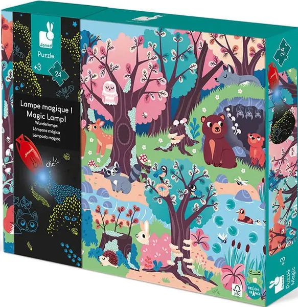 Puzzle fosforescent pentru copii Janod - Padurea, 24 piese