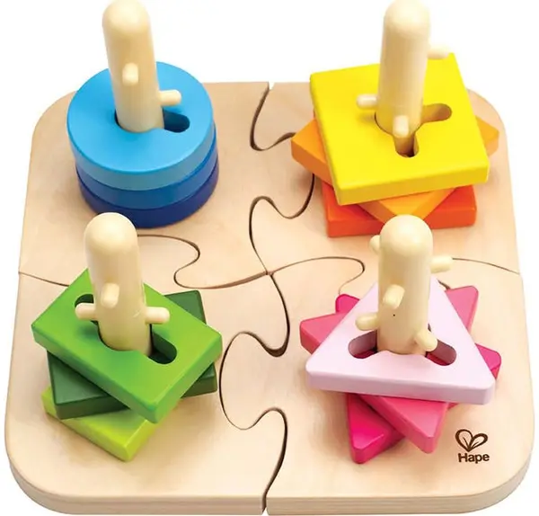 Puzzle Hape cu figurine pentru insirat, din lemn