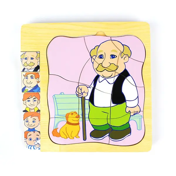 Puzzle in 5 straturi din lemn - Etapele vietii de la bebe la bunic