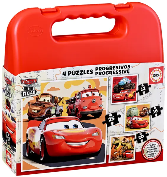 Puzzle in valiza pentru copii Educa 4 în 1 - Mașini