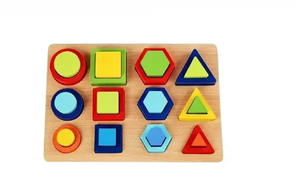 Puzzle incastru 3D 12 Forme Geometrice, 24 piese, Lemn
