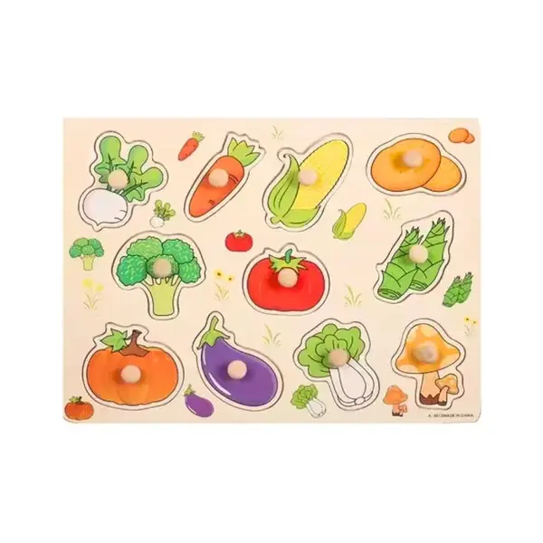 Puzzle incastru din lemn cu 11 Legume, 2 ani+ - Default Title
