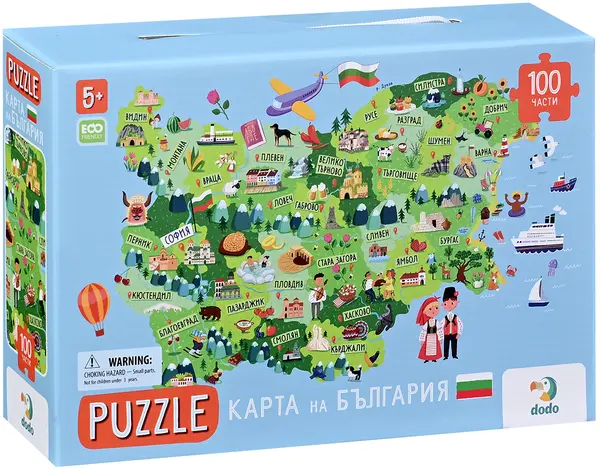 Puzzle într-o servietă Dodo 100 de piese - Harta Bulgariei