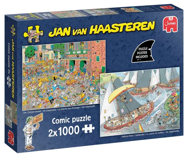 Puzzle Jumbo de 2 x 1000 piese - Traditii olandeze: Piata de branzeturi si Regata cu vele