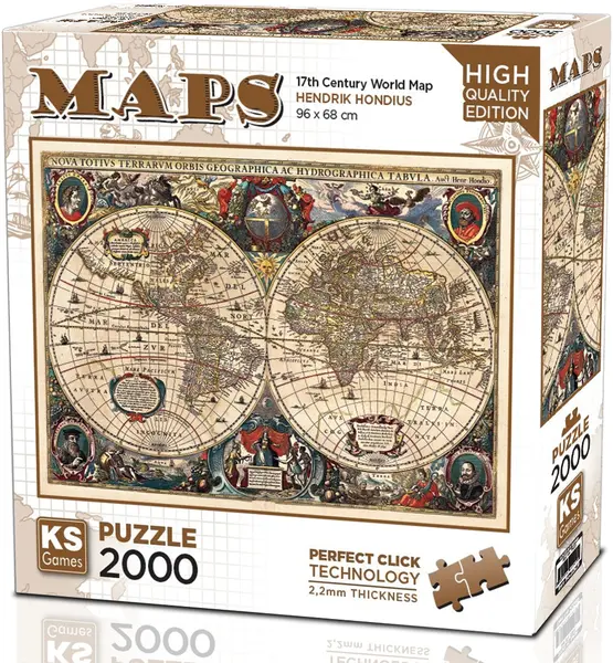 Puzzle KS Games din 2000 piese - Hartă a lumii vintage