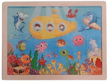 Puzzle lemn,submarin si vietati marine,24 piese ,+3 ani