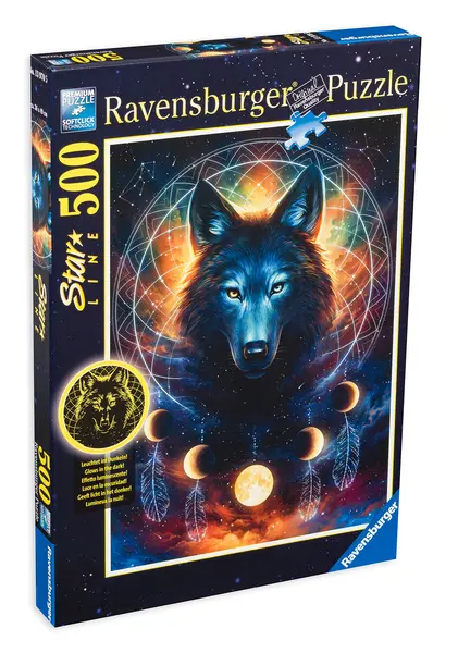 Puzzle luminos Ravensburger din 500 de piese - Privire de lup