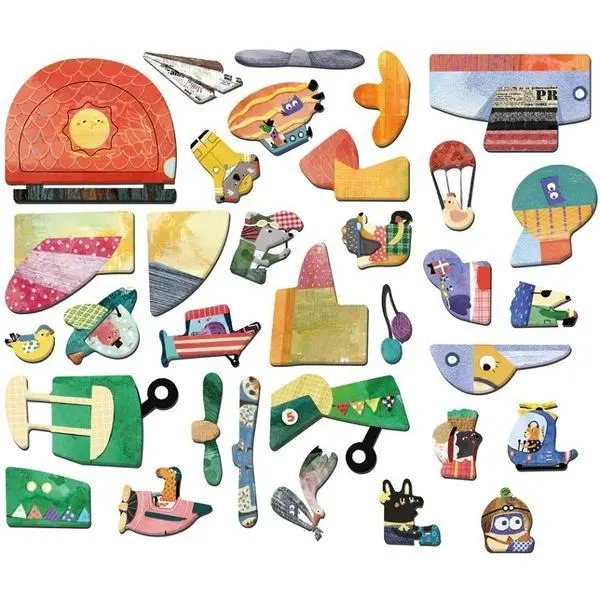 Puzzle magnetic in cutie metalica - Avioane, 30 piese | MierEdu