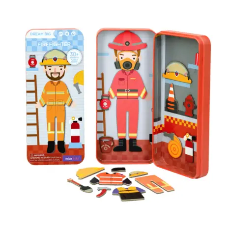 Puzzle magnetic in cutie metalica, joc de potrivire si asociere - Pompier