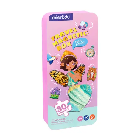 Puzzle magnetic in cutie metalica, joc de potrivire si asociere - Padurea Zanelor