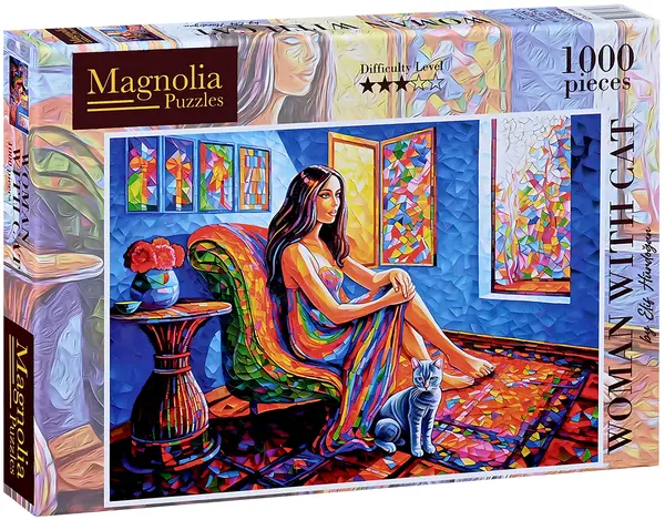 Puzzle Magnolia din 1000 piese - Femeie cu pisică