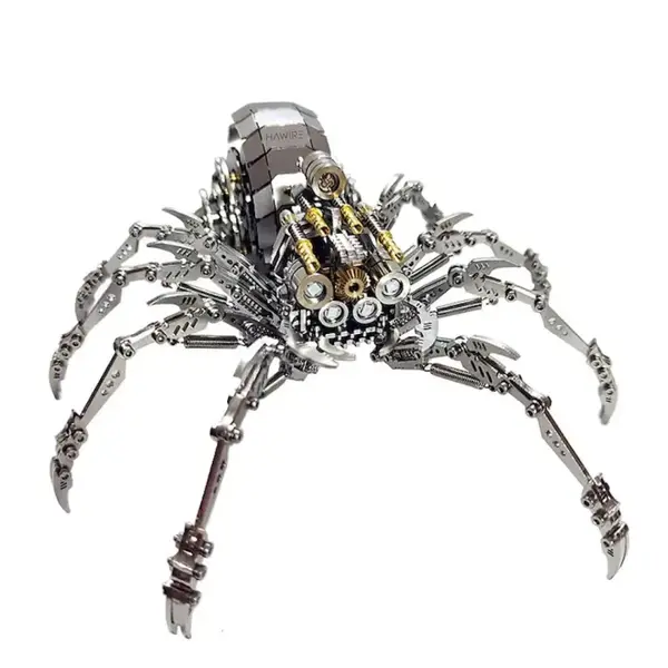 Puzzle mecanic 3D HAWIRE DJD-014, Model paianjen DIY metalic, 375 piese, 21x19x10cm, Bronz, Joc de indemanare si relaxare, Cadou original