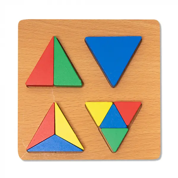 Puzzle Mic 3D din Lemn cu Forme Geometrice Colorate Montessori