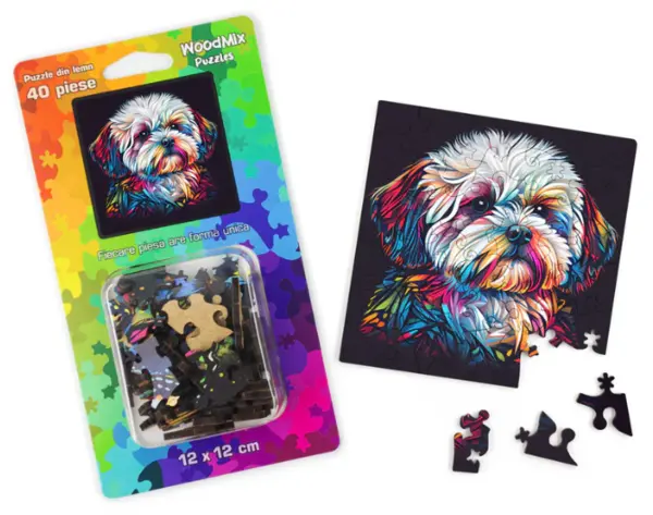 Puzzle mic din lemn - Caini - Bichon Maltese 1 | Woodmix Puzzles
