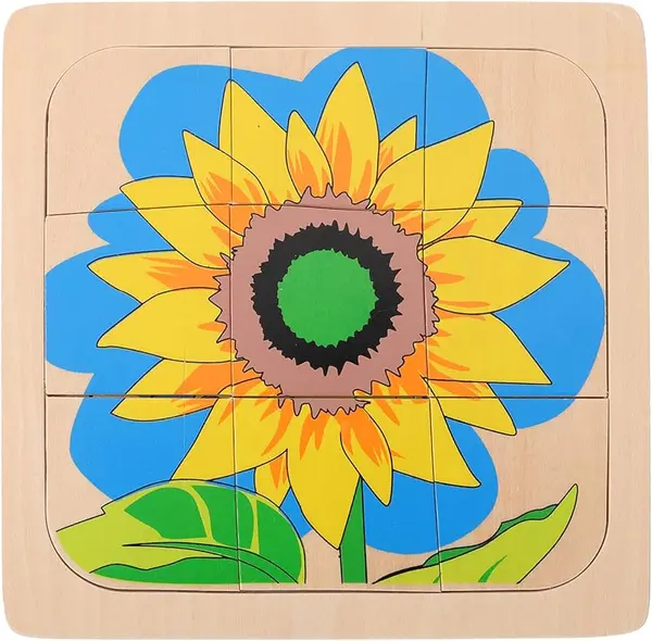 Puzzle Montessori din lemn multistrat Smart Baby - Floarea-soarelui, 20 piese