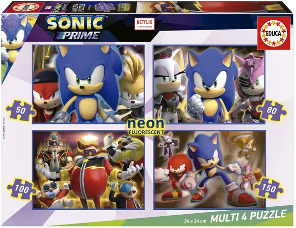 Puzzle neon pentru copii Educa 4 în 1 - Sonic