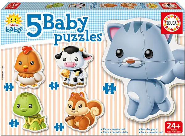 Puzzle pentru bebelus Educa 5 in 1 - Baby Animals