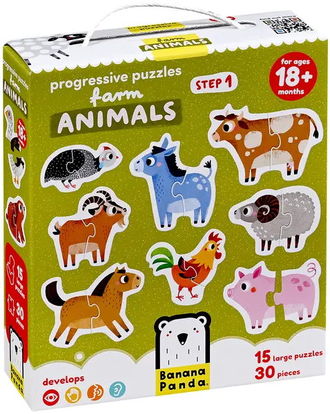 Puzzle pentru bebeluși Banana Panda 15 în 1 - Anialele la fermă