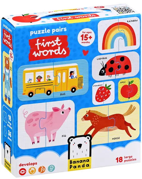 Puzzle pentru bebeluși Banana Panda 18 în 1 - Primele cuvinte