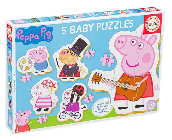 Puzzle pentru bebelusi Educa 5 in 1 - Peppa Pig si prietenii, tip 1