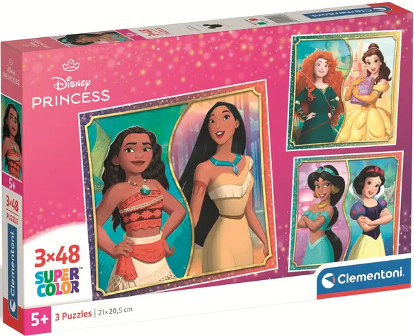 Puzzle pentru copii Clementoni din 3 x 48 piese - Prințesele Disney