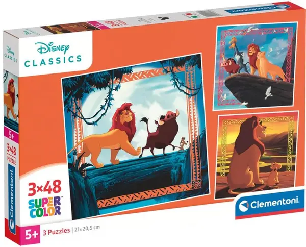 Puzzle pentru copii Clementoni din 3 x 48 piese - Regele Leu